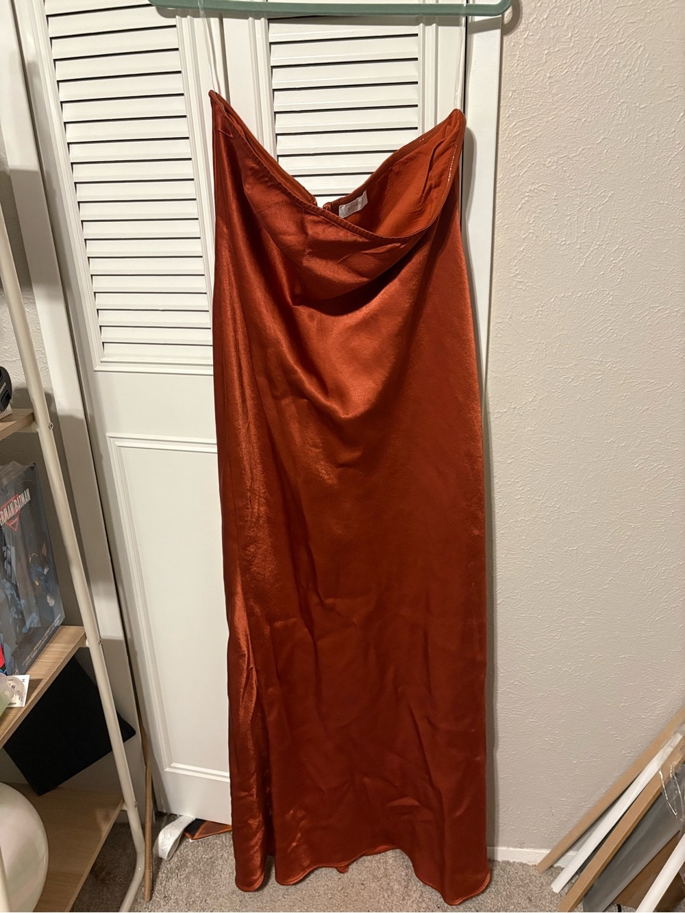Meshki Strapless Satin Gown in Burnt Orange - Picture 2 of 4